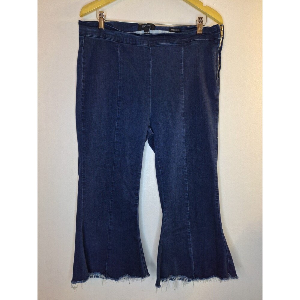 Judy Blue Indigo Flare Wide-Leg Jeans with Raw Hem